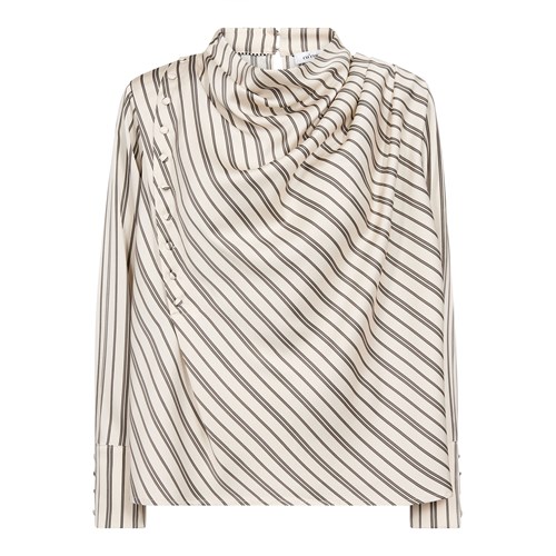 Co'Couture HellyCC Button Stribet Bluse, Satin, Offwhite